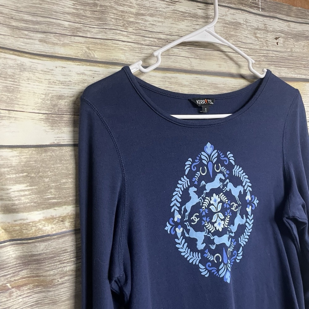 Kerrits Long Sleeve Blue Horse Graphic Women's Small Equestrian Western - Picture 6 of 6